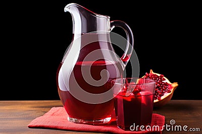close-up of pomegranate juice on a glass pitcher Stock Photo