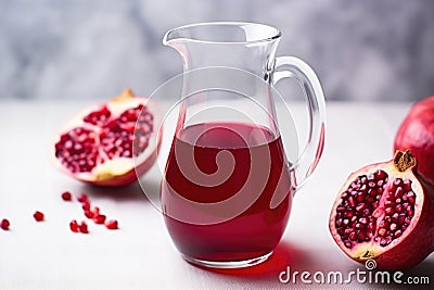 close-up of pomegranate juice on a glass pitcher Stock Photo
