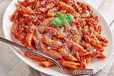 Close-up of a portion of classic italian penne arrabiata Stock Photo