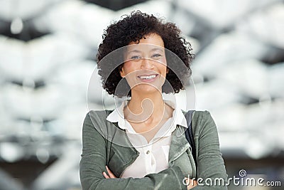 Close up attractive middle age african american woman smiling Stock Photo