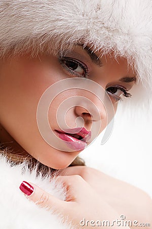 Close up portrait of attractive woman in fur Stock Photo