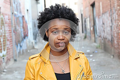 Close up portrait of an attractive young black woman with afro hair Stock Photo