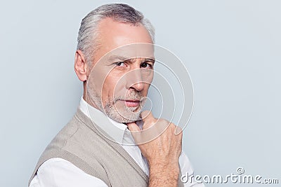 Close up portrait of authoritative clever qualified thoughtful v Stock Photo