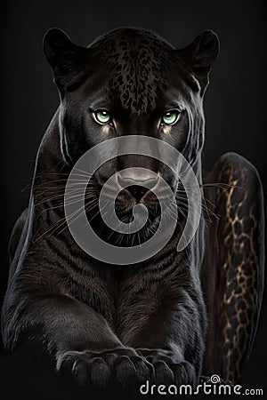 Close up portrait of a black leopard (panther) on black background Stock Photo