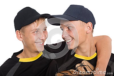 Close-up portrait of brothers baseball players Stock Photo