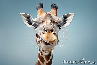 Whimsical Portrait of a Smiling Spotted Giraffe Stock Photo