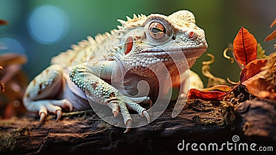 Close up portrait of a crested lizard (Gekko Stock Photo