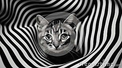 Close-up Portrait Of A Cute Cat With Swirl Pattern Backdrop Stock Photo