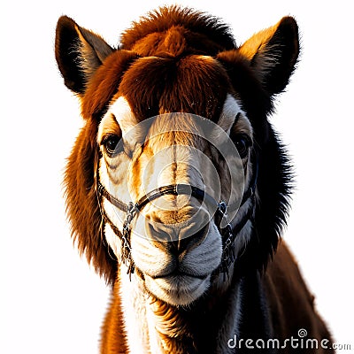 close up portrait of a dromedary camel is transparent and isolated on a white background. Stock Photo