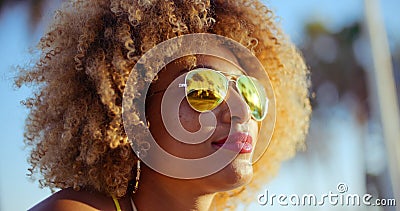 Close Up Portrait of Exotic Girl with Afro Haircut Stock Photo