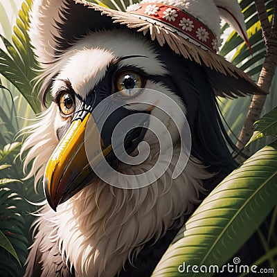 Close up portrait fantasy bird. Generative AI Stock Photo