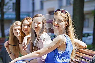 Close-up portrait of four urban women outside Stock Photo