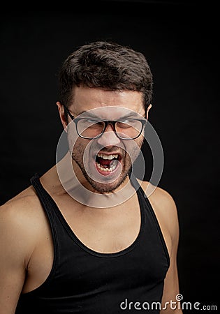 Close up portrait of a furious shouting man Stock Photo