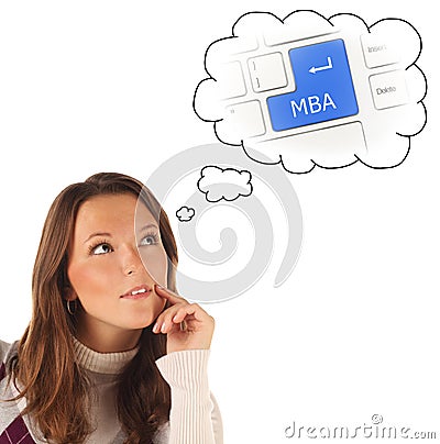 Close-up portrait of girl dreaming about on-line MBA training (i Stock Photo