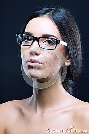 Close up portrait of a girl with optical glasses Stock Photo