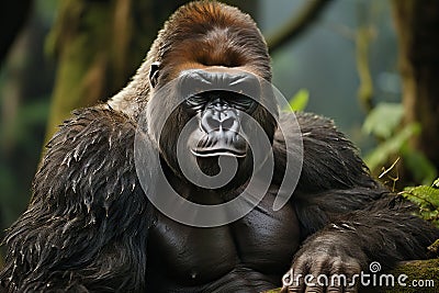 Close-up portrait of a gorilla in the wild. Stock Photo