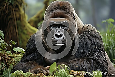 Close-up portrait of a gorilla in the wild. Stock Photo