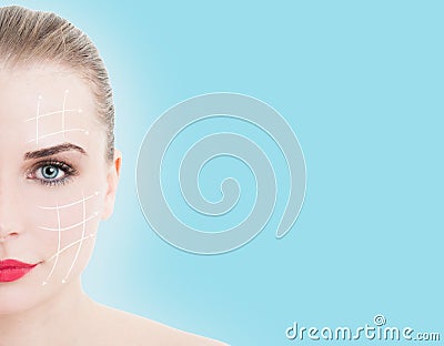 Close-up portrait of half face of young, beautiful woman Stock Photo