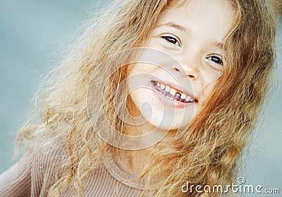 close-up portrait of a happy laughing five year old girl Stock Photo