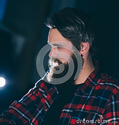 Close up. portrait of a harsh bearded men hipster Stock Photo