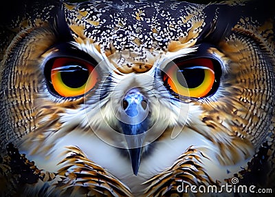 A close up portrait headshot of an owl with detailed features Stock Photo