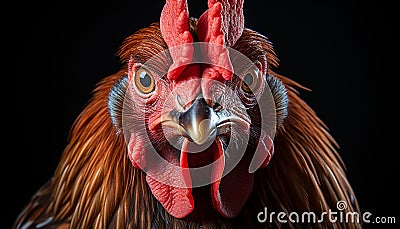 Close up portrait of a healthy rooster, looking at camera generated by AI Stock Photo