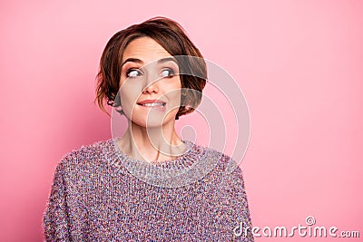 Close-up portrait of her she nice attractive lovely lovable pretty cute charming girlish funny unsure brown-haired girl Stock Photo