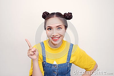 Close-up portrait of her she nice-looking attractive girlish feminine cheerful cheery funny teen girl looking aside isolated over Stock Photo