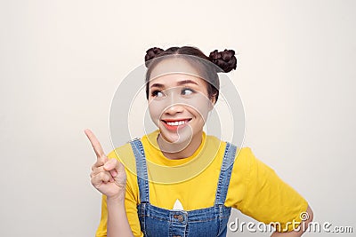 Close-up portrait of her she nice-looking attractive girlish feminine cheerful cheery funny teen girl looking aside isolated over Stock Photo