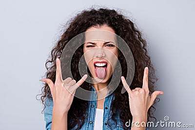 Close-up portrait of her she nice-looking cute charming attractive crazy comic cheerful cheery positive naughty wavy Stock Photo