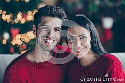 Close-up portrait of his he her she nice attractive lovely lovable charming cheerful cheery gentle sweet married spouses Stock Photo