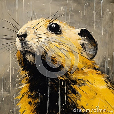 Dark Yellow And Black Rat Painting With Rainfall Stock Photo