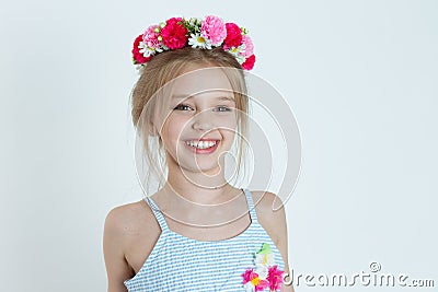 Close up portrait little cheerful Girl Smiling Stock Photo