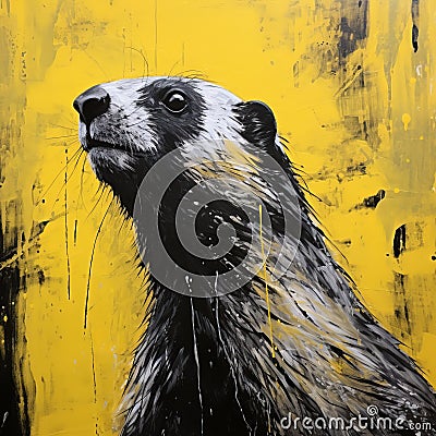 Monumental Badger Painting In Yellow And Black Stock Photo