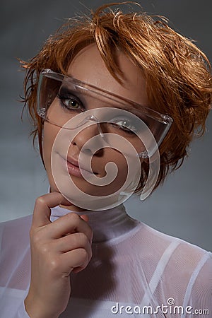 Close-up portrait of nice woman scientist Stock Photo