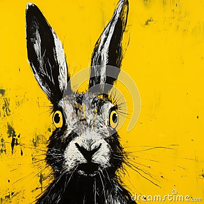 Yellow-eyed Rabbit: Conceptual Street Art Inspired Painting Stock Photo