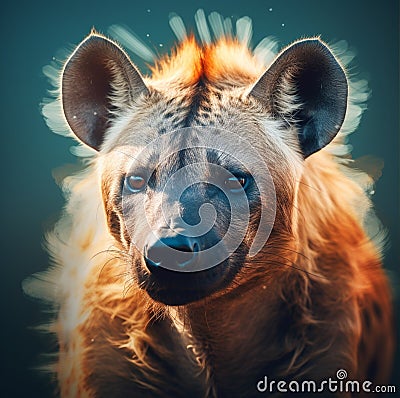 portrait of a red hyena on a blue background Stock Photo