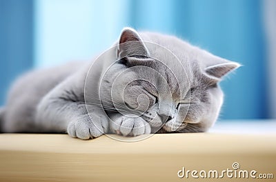 Close up portrait of a sleeping gray British shorthair cat Stock Photo