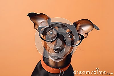 Close up portrait of surprised and amazed dog with glasses. Generative AI Stock Photo