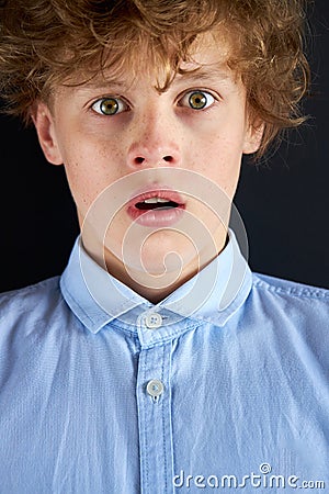 Close-up portrait of surprised caucasian boy Stock Photo