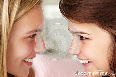 Close up portrait of teenage girls in profile Stock Photo