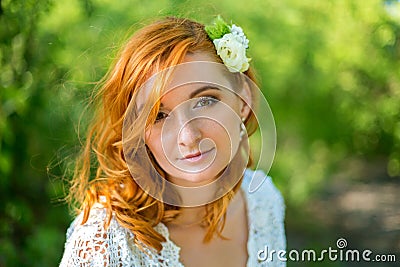 Close up portrait of tender bride - soft focus Stock Photo