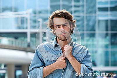 Close up portrait of a trendy young man Stock Photo