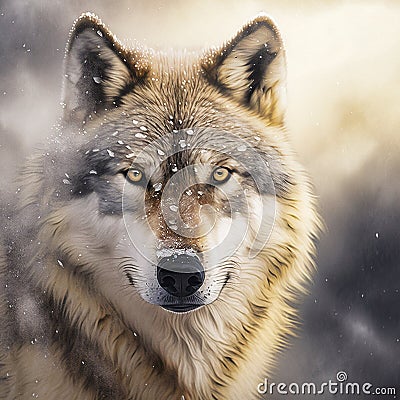 Close-up Portrait of a Wolf in the Snow Stock Photo