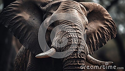 Close up portrait of a wrinkled African elephant large animal head generated by AI Stock Photo