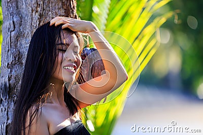 Close-up portrait of young beautiful Asian girl Stock Photo