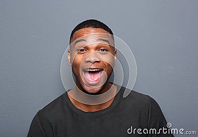 Close up portrait of a young man making funny face Stock Photo