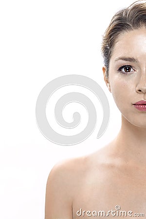 Half face of a beautiful woman on white background Stock Photo