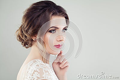 Close up portrait of young perfect woman with bridal haircut Stock Photo