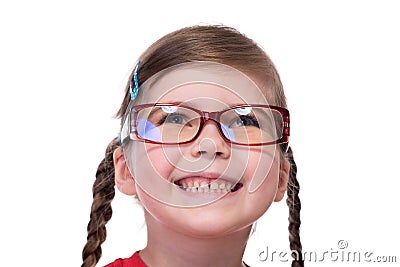 Close up portret of little girl wearing glasses Stock Photo